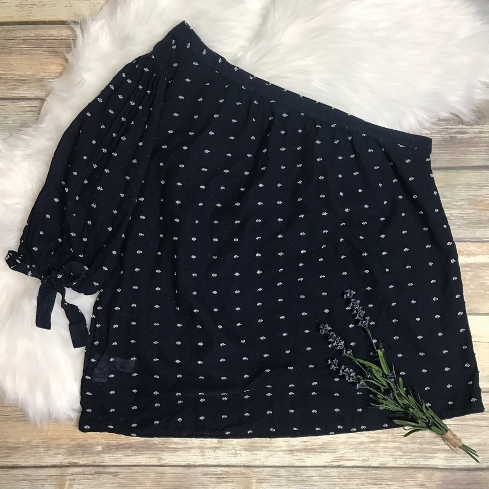 LOFT One Shoulder Navy Embroidered Top Sz M